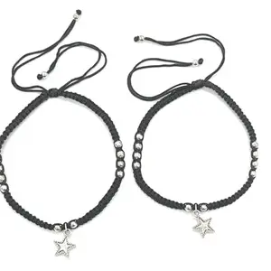 Jyokrish Handmade Adjustable Black Thread Hanging Star Anklet For Women | girls | Nazariya |Payal | Adult |Free Size | Single Leg