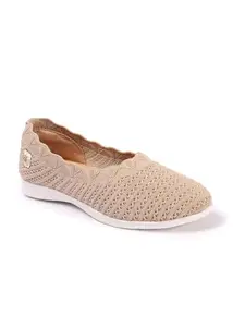 Carlton London Women Beige Comfortable Lightweight Knitted Mesh Slip on Comfortable Casual Flat Ballerina Shoes (41)
