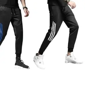 Track Pants Black (Blue Strip + White Strip) Pack of 2 (X-Large)