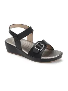 Carlton London Women Black Comfortable Casual Wear, Outdoor, Party and Formal Wear sandal with Wedge Heels (39)