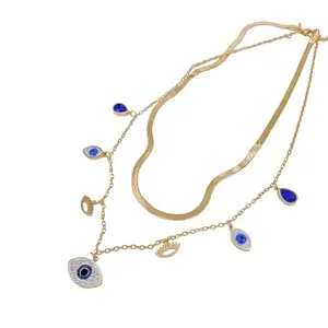 Salty Fashion Benevolent Glare Layered Neck Chain for Women & Girls | Evil Eye Necklace | Pendant | Locket | Fancy & Stylish | Birthday Gift | Aesthetic Jewellery | Accessories for Everyday Wear