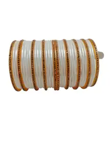 White Plain Glass Bangles with Golden Pack of 34 (2.8)
