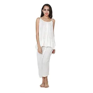 PATRORNA Women's Premium Cotton Solid Top and Capri Set/Pyajama Set (PSL1V67_Off-White_10XL)