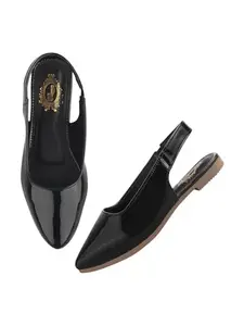 Shoetopia Solid Slingback Pointed Toe Black Flat Sandals For Women & Girls /EU39
