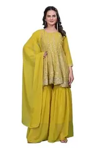 Women's Georgette Readymade Kurta & Sharara Dupatta Set Stylish Kurti Set for Women | Embroidered Work Kurta Set For Any Occasion