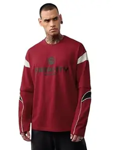 The Souled Store Mortal Kombat: Fatality Men and Boys Long Sleeves Round Neck Red Graphic Printed Casual Lightweight Drop Shoulder Streetwear Trendy Oversized Full Sleeve T-Shirts