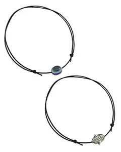 High Trendz Black Thread Adjustable Knot Anklet With Oxidised Beads/Nazariya Anklet (Evil Eye+Hamza)