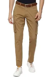 Louis Philippe Men's Slim Fit Solid Cotton Blend Cargos