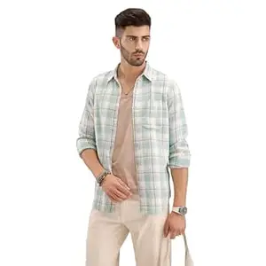 WROGN Men's Pure Cotton Shirt | Yarn-Dyed Checkered | Slim Fit