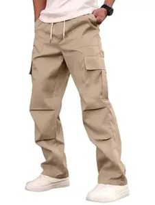 JVX Men Cargo ||Cotton Cargo Pants || Casual Trousers | Comfortable Lower for Men | Breathable Pants with Multi Pockets & Drawstring Elastic Waistband (CARGO-05)