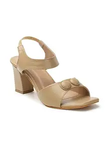 ICONICS Women's Stylish and Comfortable Back Strap Sandal for Casual IOffice I Party Use ICN-SI-W-24 Beige Heeled 4 Kids UK
