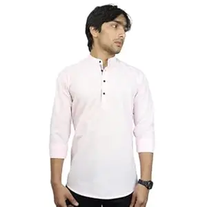 ORIGENS Luke S Black Men's Slim fit Short Kurta | Solid Linen Kurta | Mandarin Collar | Full Sleeve | Cotton Blend