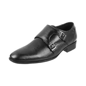 Metro Men Black Double Monk Starp Leather Shoes UK/7 EU/41 (19-204)