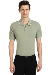 Peter England Men's Solid Regular Fit T-Shirt (PXKPPRGF225275_Green