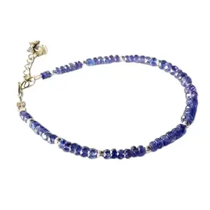LKBEADS Silver Plated Bracelet with Blue Faceted Tanzanite Beads – Rondelle 3-4mm – 7 inch Adjustable – For Men & Women|LK_STACK_06341