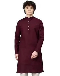 Majestic Man Men's Cotton Regular Fit Casual Mandarin Collar Ethnic Motifs Solid Long Kurta
