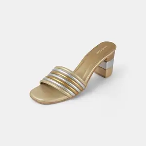 Mochi Women's Gold Fashionable Block Heel Slides UK/8 EU/41(40-353)
