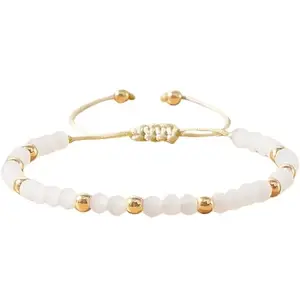 SNOWY SHOP White Bohemian Crystal Beaded Bracelet – Trendy Adjustable Cord Bracelet for Women & Girls | Unisex Stretch Fit Fashion Jewelry