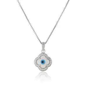 Eriline Jewelry 925 Sterling Silver Cluster Evil Eye Pendant (Clover Shaped) with Cubic Zirconia with 18" Silver Box Chain | For Girls & Women | With Certificate of Authenticity & 925 Hallmark