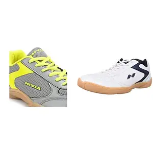Nivia Men's Dark Grey Yellow Flash Shoe 8UK Flash Badminton Flash Shoes, Men's UK 7 (White/Blue)