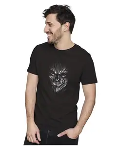 ALLEN BLACK Men's & Women's Regular Fit T-Shirt Creepy Monster 100% Cotton Unise T-Shirt Black_GREEPK05-Black 4XL Men Round_