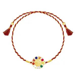 GIVA 925 Silver Golden Floral Om Rakhi| Raksha Bandhan Rakhi for Men & Boys | Gift for Couple | With Certificate of Authenticity and 925 Stamp