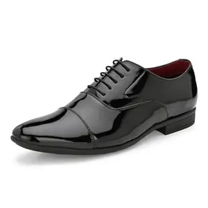 Centrino Men Glossy Formal Shoes |Lace-Up Design with Cushioned Insole for Comfort |Craftsmanship for All-Day Elegance Black