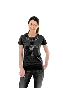 DBees Women's Round Neck Half Printed Cotton Tshirt | Jesus Christ - Mint