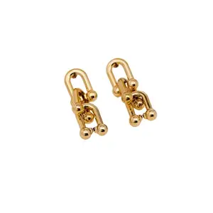 Ishkaara Gold Plated Ball U Shape Chunky Earring Link Chain For Women & Girls Western Party Wear Earring