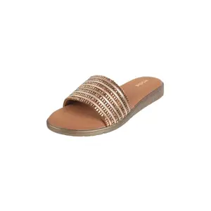 Mochi Women Antique Gold Embellished Casual Slides UK/3 EU/36 (35-1243)