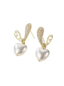 KRELIN Heart Stud Earrings, Rhodium Plated Hearts, Gold,Women