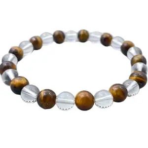 LKBEADS Crystal Quartz & Tiger's Eye Bracelet, Beaded Healing Jewelry for Meditation, Energy Boost And Balance - Unique Gift Idea|8mm Round|Smooth|Multicolor|SRC_LI_000858