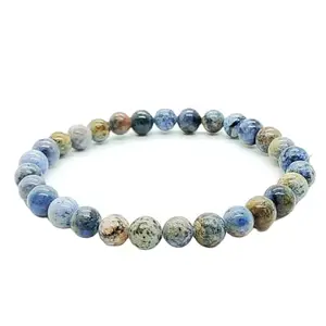 RRJEWELZ Natural Dumortierite 8mm Round Shape Smooth Cut Beads 6.5 Inch Stretchable Bracelet For Men & Women. Unisex Bracelet For Healing, Meditation, Prosperity, Gift & Luck|STBR_RR_11195_6.5
