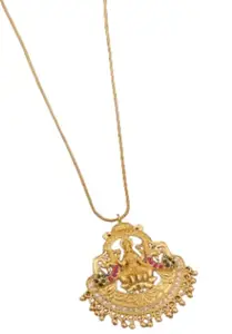 Tradition Gold Plated Laxmi Pendant Mopu Chain for Women | South Indian Temple Jewelry | American Diamond Studded Ethnic Necklace for Festivals & Weddings