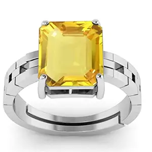 APSSTONE 3.25 Ratti 2.00 Carat Natural Original And Certified Yellow Sapphire Pukhraj Gemstone Silver Plated Adjustable Ring for Men And Women's