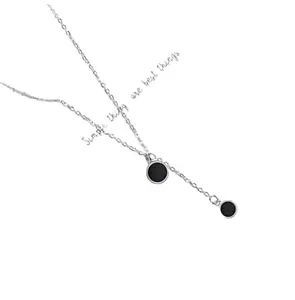 VELVETJEWELZ FANCY JEWELLERY Velvet Jewelz Elegant Silver Double Black Stone Pendant Necklace for Women & Girls - Stylish Alloy Jewelry Gift