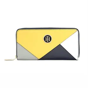 Tommy Hilfiger Natalee Leather Zip Around Wallet Handbag For Women - Yellow, 12 Card Slots