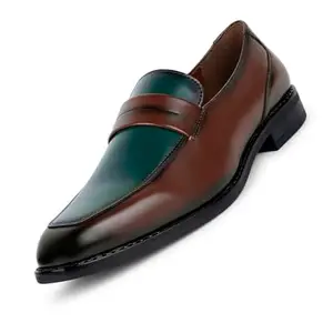 LOUIS STITCH Formal Shoes for Men | Leatherette, Inner Lining Design Moccasins Style Formal Shoes for Men | Comfortable for Formal, Casual, Every Day, and Parties | Tan & Grey, Size UK 8 (SXMCDSTNGR)