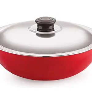Nirlon Gas Compatible Nonstick Aluminium Deep Fry Kadhai Pan with Steel Lid 24cm - 3 LTR[3_ mm_Classic_DKD(B)] price in India.