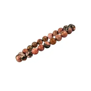 Gemsmantra Natural Rhodonite Stretchable Crystal Bracelet | Lab Certified 8mm Round Cut Beads | Unisex Healing Bracelet for Men & Women | Promotes Love, Emotional Healing & Inner Peace
