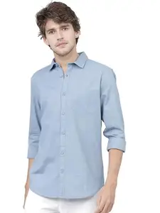 KETCH Men's Slim Fit Shirt (KHSH000172_Blue L)