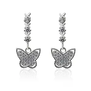 INARI SHINES 925 Sterling Silver Princess Cut Butterfly Drop Earrings with Zirconia | Gift for Women and Girls | With 925 Stamp & Certificate of Authenticity