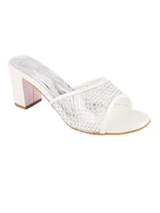 RUXBYPAYAL Trendy Heel Sandals for Girls & Women - Stylish, Comfortable Footwear for All Occasions (White, UK Footwear Size System, Adult, Women, Numeric, Medium, 4)