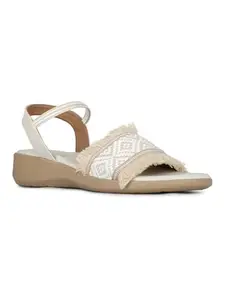 Inc.5 Womens Cream Printed Round Toe Party Wear Wedge Heels Sandals