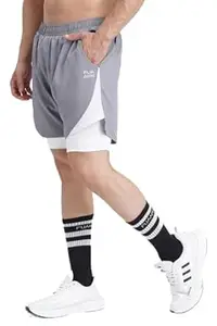 FUAARK 2 in 1 Compression Shorts for Men for Gym, Sports, Running & Cycling Activities with Pocket