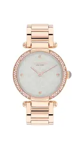 Coach Cary Qtz Basic Light Grey Mother of Pearl Round Dial Women's Watch|Ionic Plated Carnation Gold Steel Material|Gold Color Band - 14504184