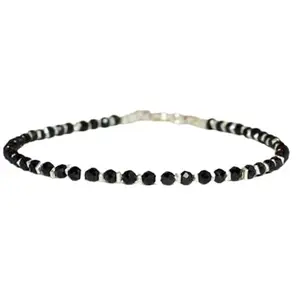 RRJEWELZ Black Spinel Bracelet for Men & Women – 3mm Round Faceted Black Beads – 7 inch adjustable with Silver Plated Clasp – Healing, Fashion, Gift, Spiritual, Yoga|LCBR_RR_01267