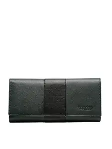 TEAKWOOD LEATHERS Teakwood Genuine Leather Colo Blocked Three Fold Wallet for Women (Green and Black)