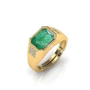 RRVGEM Natural Emerald RING 7.00 Ratti Certified Handcrafted Finger Ring With Beautifull Stone Panna RING Gold Plated for Men and Women