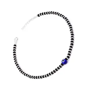 Sahiba Gems Evil Eye Nazariya Anklet (Payal) with Silver & Black Beads (Crystal) in 92.5 Sterling Silver for Baby Girls - Fit for 10-12 Years baby girls